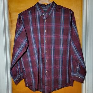 Vintage 90s Hill & Archer Burgundy And Blue Plaid Button-Down Men's Shirt